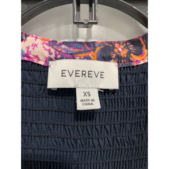 Evereve Blouse Size XS Floral V Neck Sleeveless Smocked Yoke Purple Boho Chic - Picture 5 of 8